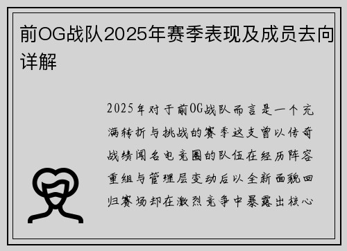 前OG战队2025年赛季表现及成员去向详解